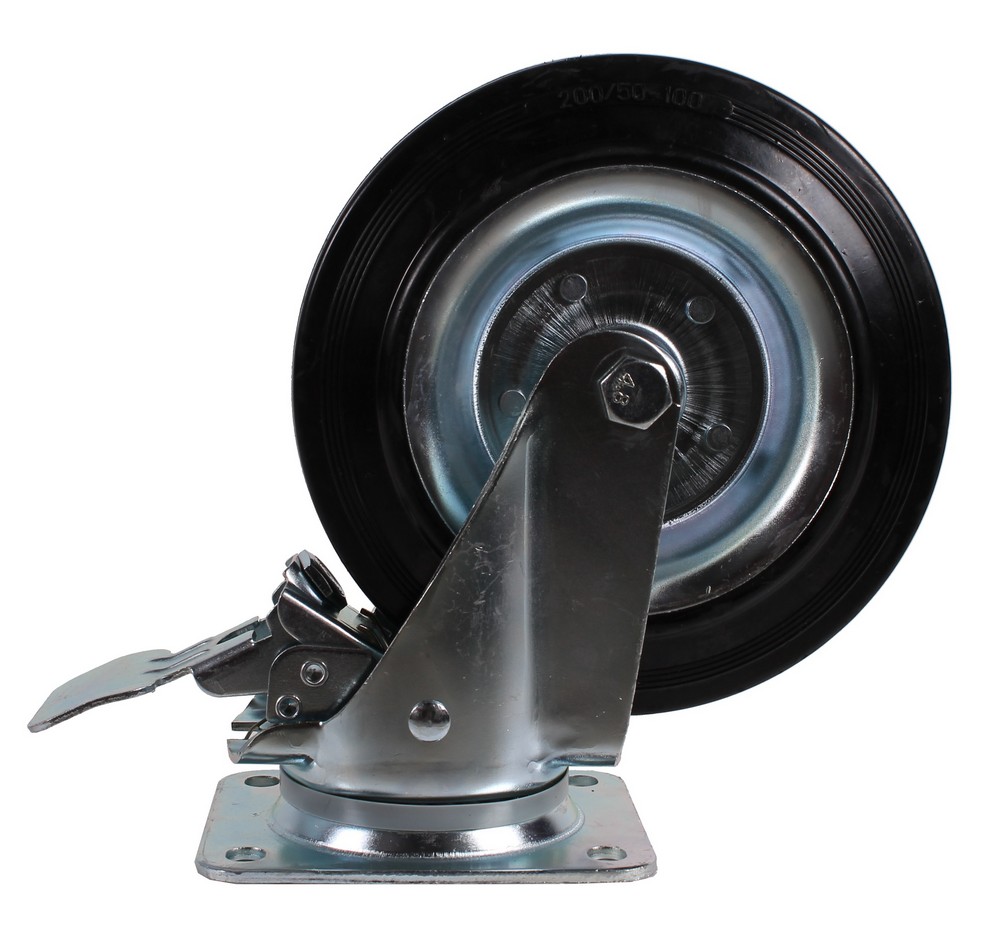 Swivel castor with brake 200 x 30mm rubber (3)