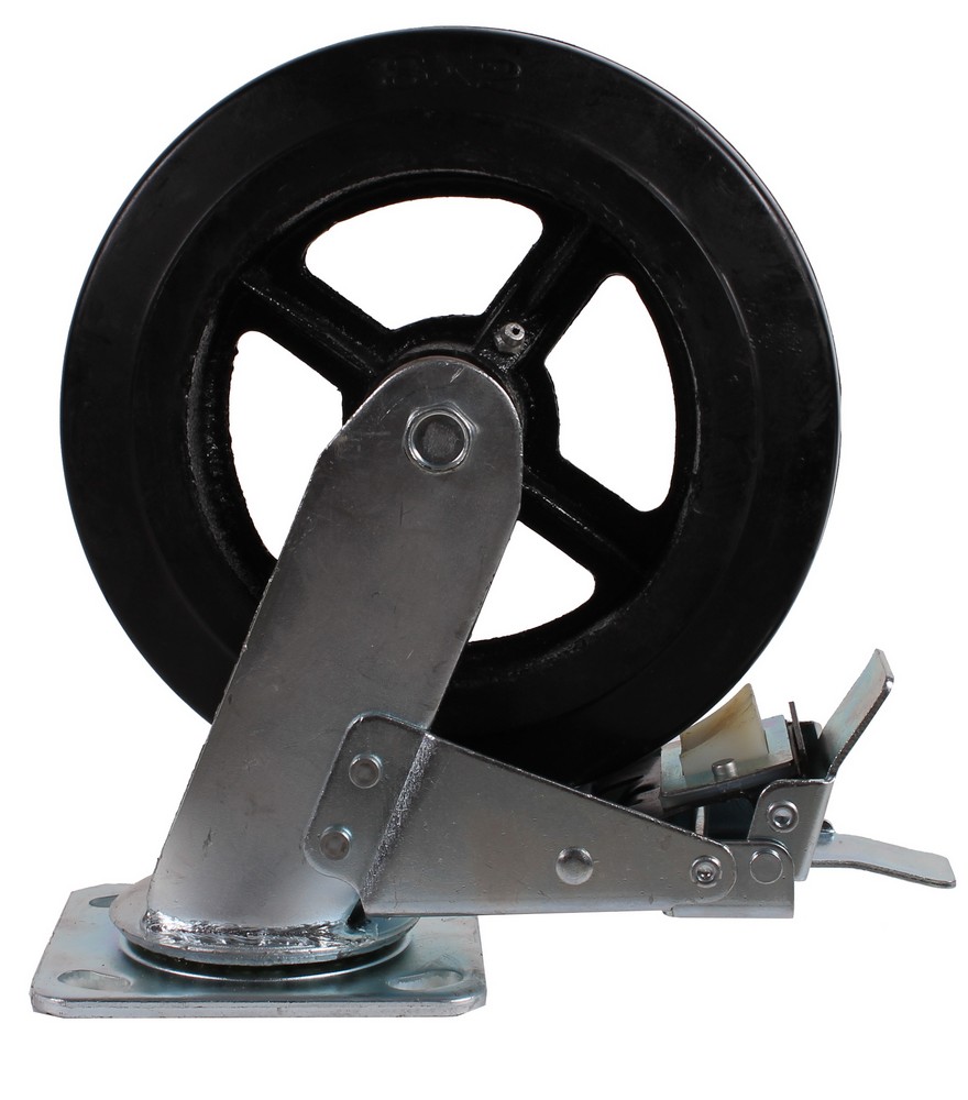 Swivel castor with double brake 200 x 50mm rubber (2)