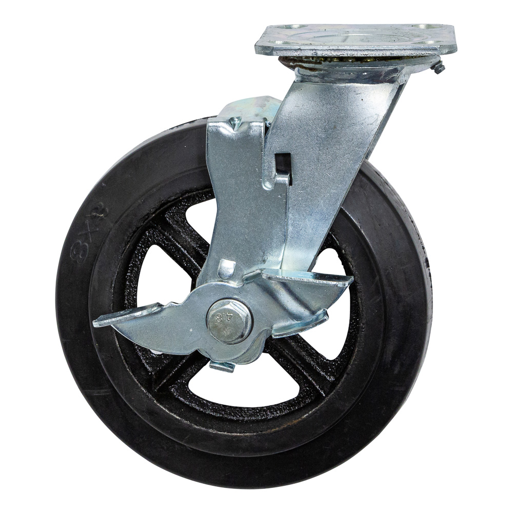 Swivel castor with brake 200 x 50mm rubber (2)