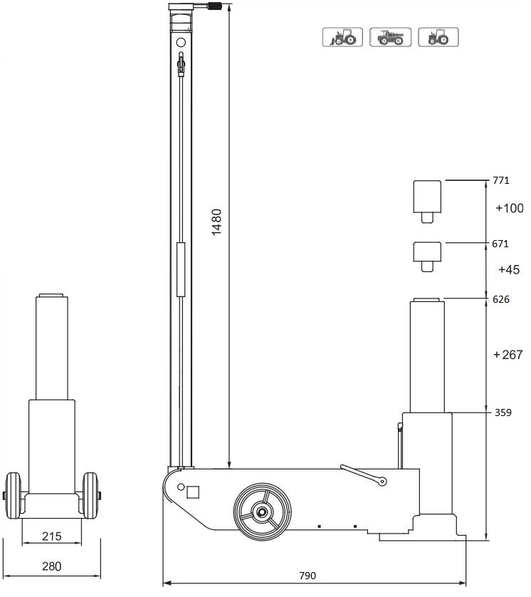 Pneumatic hydraulic jack 30T extra high (7)