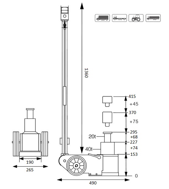 Pneumatic hydraulic jack 40T - 20T (10)