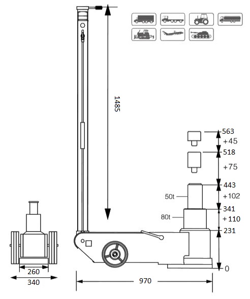 Pneumatic hydraulic jack 80T - 50T (7)